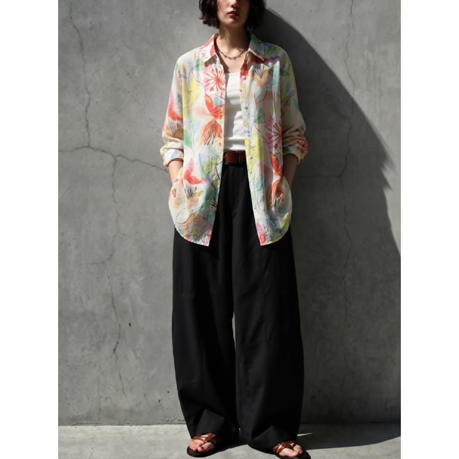 antiqua（アンティカ） シャツ シアー レディース 長袖 水彩花柄 送料