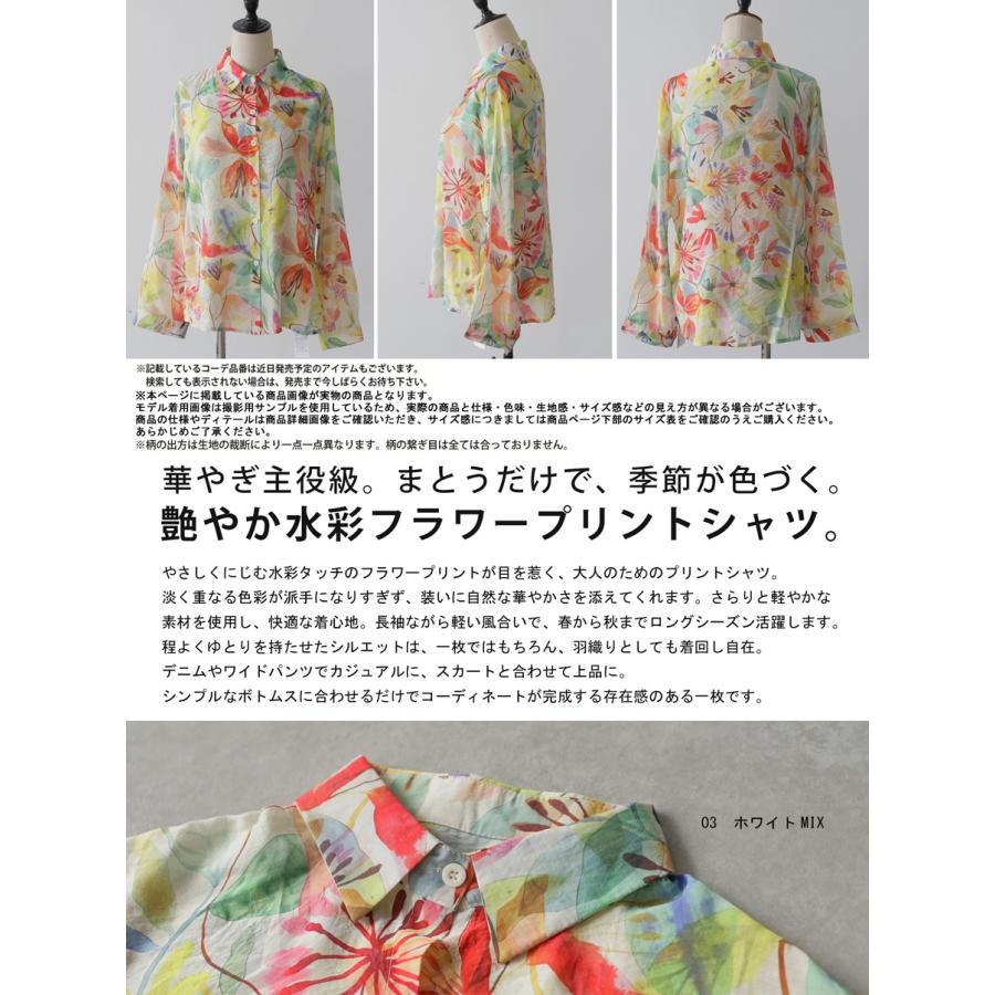 antiqua（アンティカ） シャツ シアー レディース 長袖 水彩花柄 送料