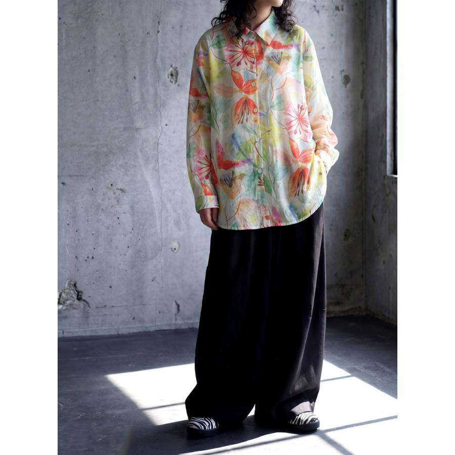 antiqua（アンティカ） シャツ シアー レディース 長袖 水彩花柄 送料