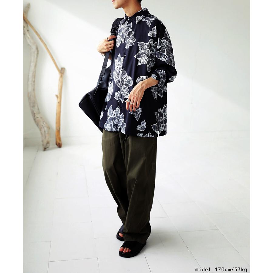 antiqua 手描きプリント リーフ柄シャツ シャツ メンズ 長袖 送料無料 