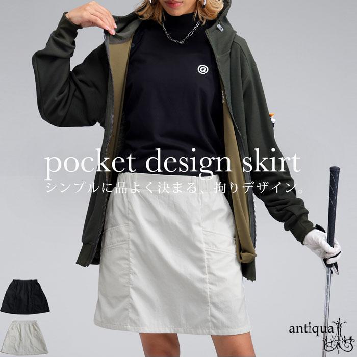 ANTIQUA GOLF×STCH ポケットデザインスカート レディース 黒 antiqua（アンティカ） ANTIQUA GOLF×STCH ポケットデザインスカート