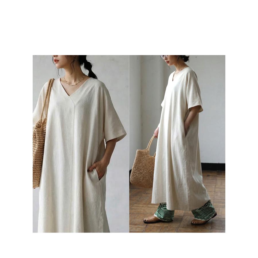 antiqua（アンティカ） ワンピース レディース ロング丈 半袖 Vネック