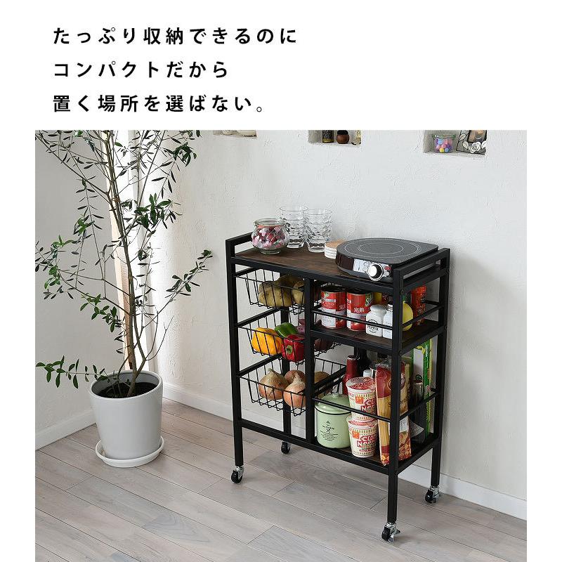 送料無料】天然木×アイアン キッチンワゴン キャスター付き・メール便
