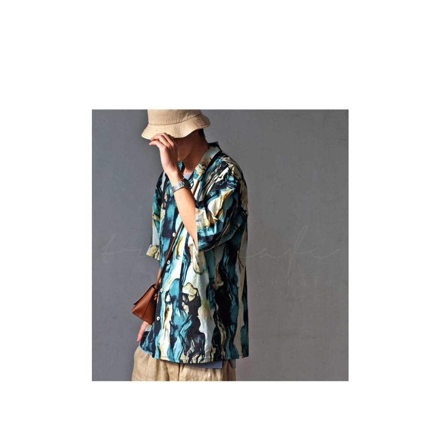 BRIEFING マーブル模様 シャツ　メンズ antiqua（アンティカ） マーブル柄 開襟シャツ メンズ トップス 半袖