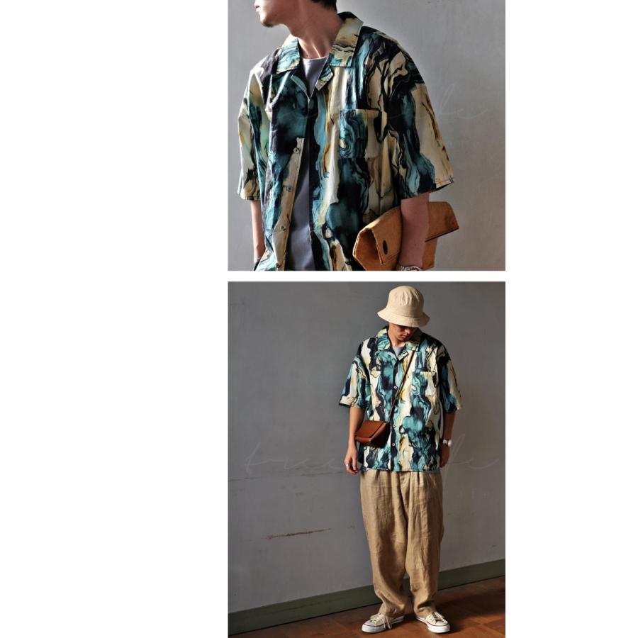 antiqua（アンティカ） マーブル柄 開襟シャツ メンズ トップス 半袖