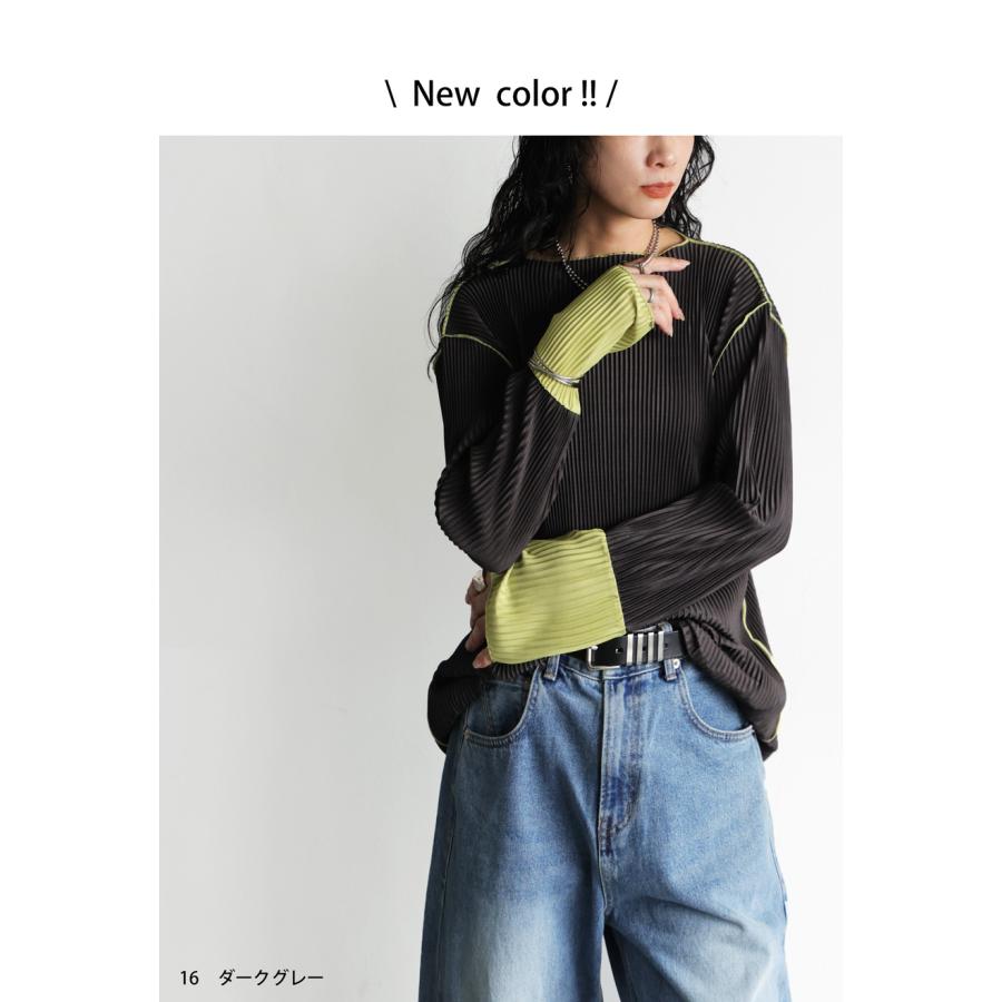 DSC / プリーツ加工トップス VENCE EXCHANGE tシャツ プリーツ加工配色袖トップス レディース