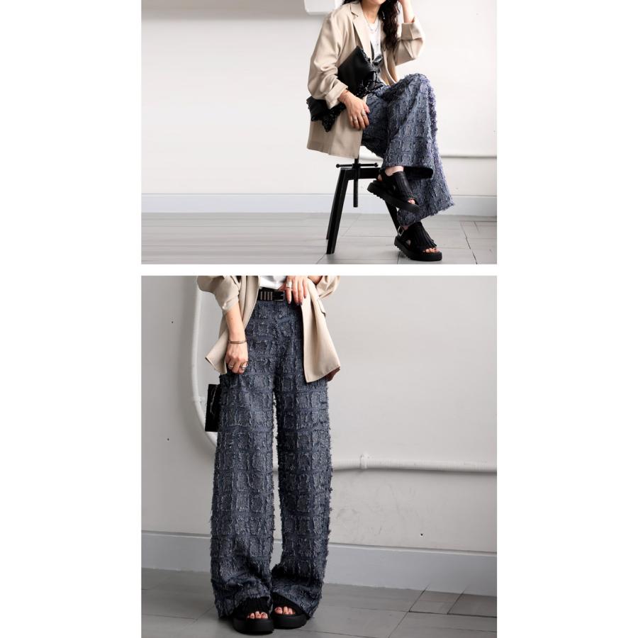 antiqua（アンティカ） フリンジジャガードパンツ レディース ワイド