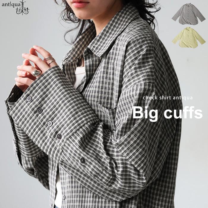 BLACKCOMMEdesGARCONS チェックシャツ　レディースSサイズ antiqua（アンティカ） ビッグカフスチェックシャツ シャツ レディース