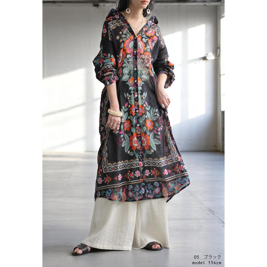 アンティミテ 花柄シャツドレス オールインワンワンピース antiqua（アンティカ） シャツワンピース 花柄 インド綿 シアー
