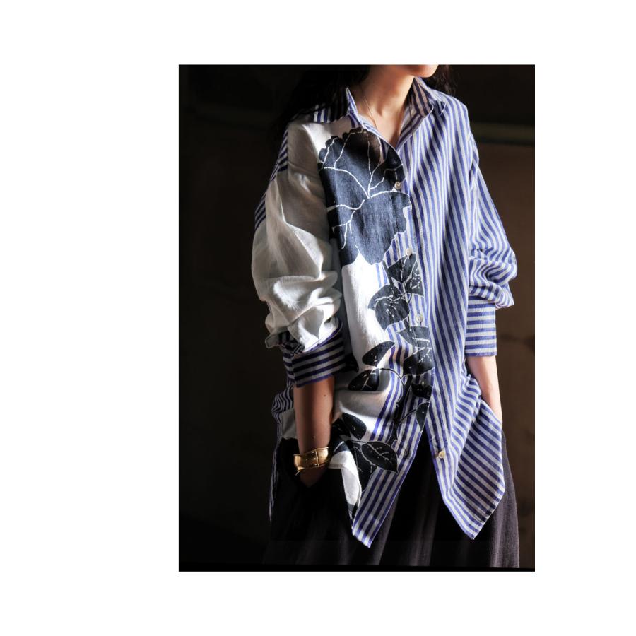 antiqua（アンティカ） ストライプ切替花柄シャツ レディース 長袖 