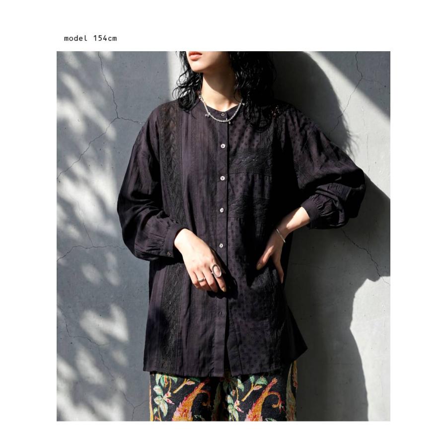 antiqua（アンティカ） ブラウス レディース 長袖 レース インド綿 