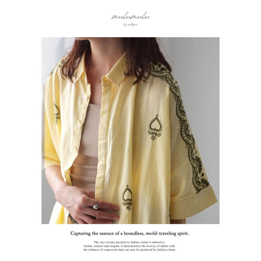antiqua（アンティカ） インド綿 刺繍シャツ レディース トップス 半袖 