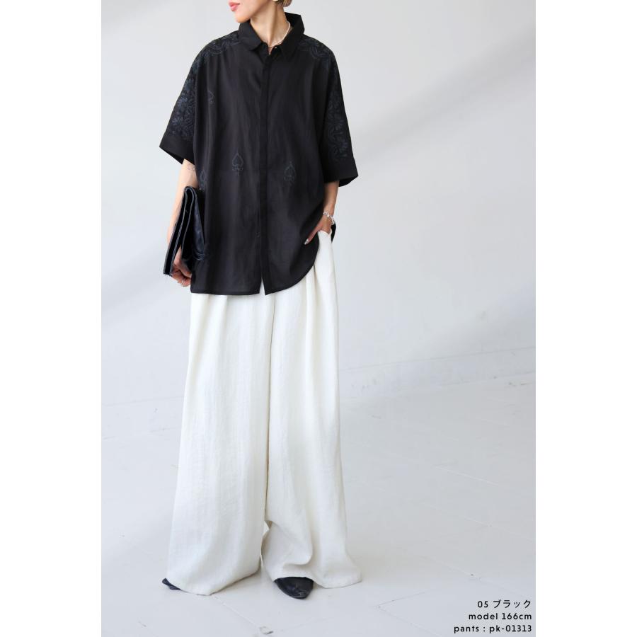 antiqua（アンティカ） インド綿 刺繍シャツ レディース トップス 半袖 