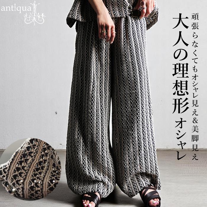 antiqua（アンティカ） レースタックワイドパンツ パンツ レディース