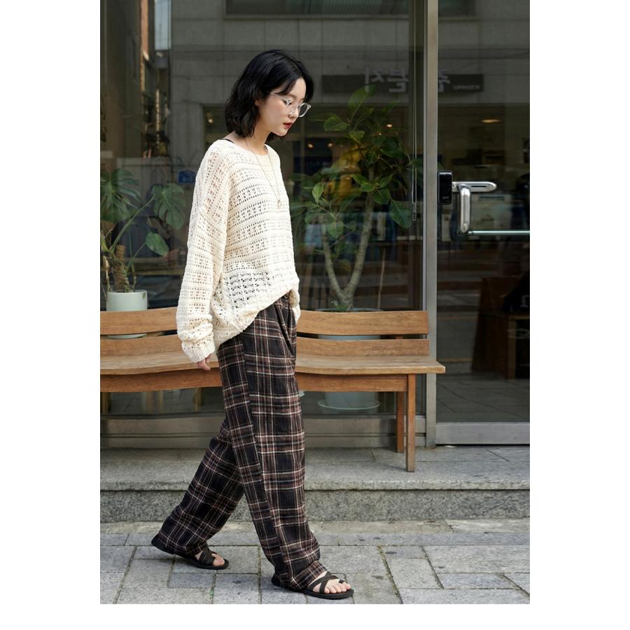 antiqua（アンティカ） インド綿 チェック柄 ワイドパンツ レディース