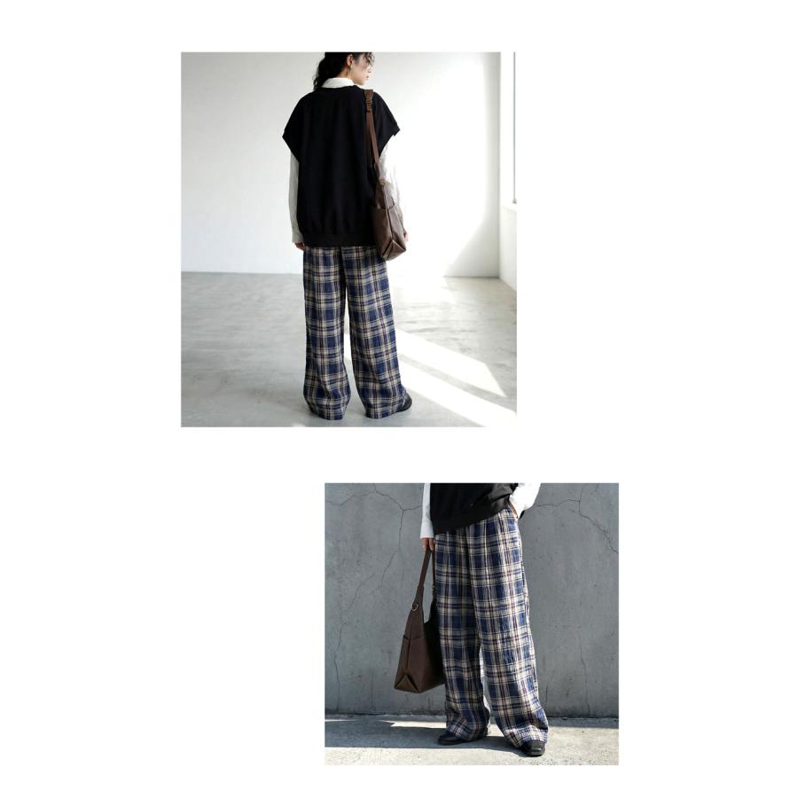 antiqua（アンティカ） インド綿 チェック柄 ワイドパンツ レディース