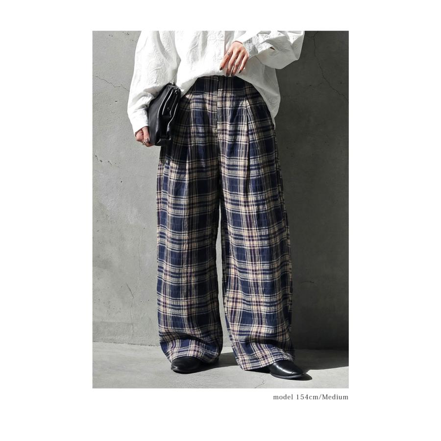 antiqua（アンティカ） インド綿 チェック柄 ワイドパンツ レディース