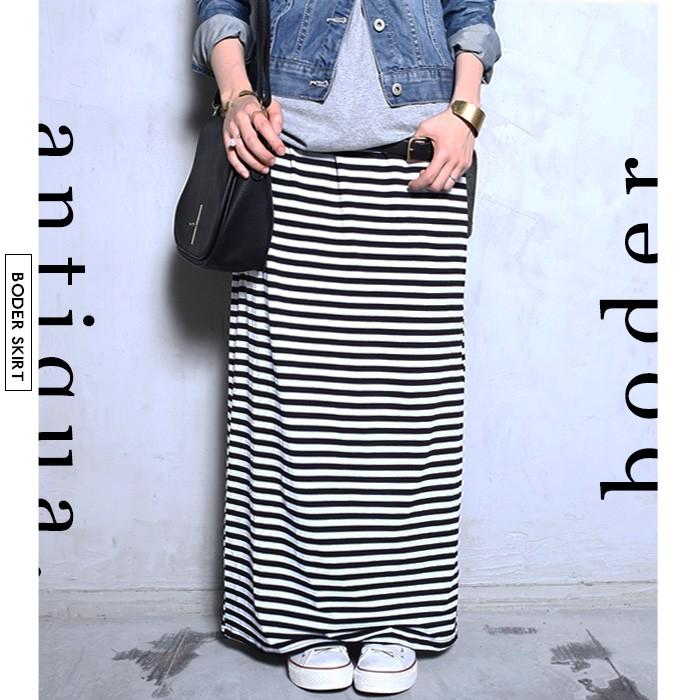スカート ロング ボーダー シンプル 柄 ボーダーロングスカート 再再販 メール便不可 Ke Antiqua アンティカ 通販 Yahoo ショッピング