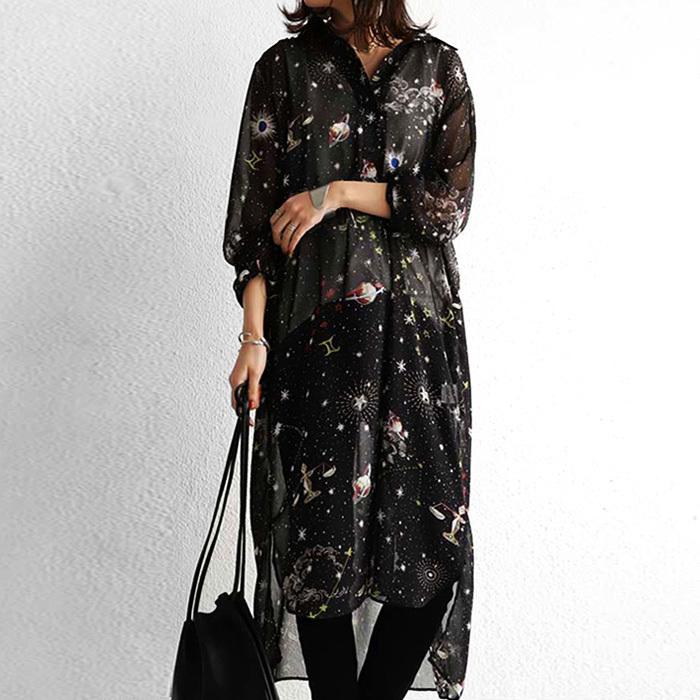 星座柄 シアーワンピース ワンピース レディース 長袖 送料無料 4月29日10時 再再販 500ptメール便可 Ke Antiqua アンティカ 通販 Yahoo ショッピング