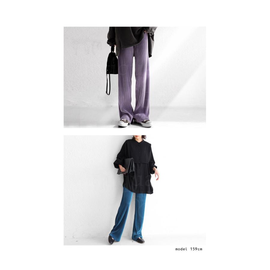 サテンプリーツパンツ セルフカット パンツ レディース 無地・再再販。500ptメール便可 | antiqua | 07