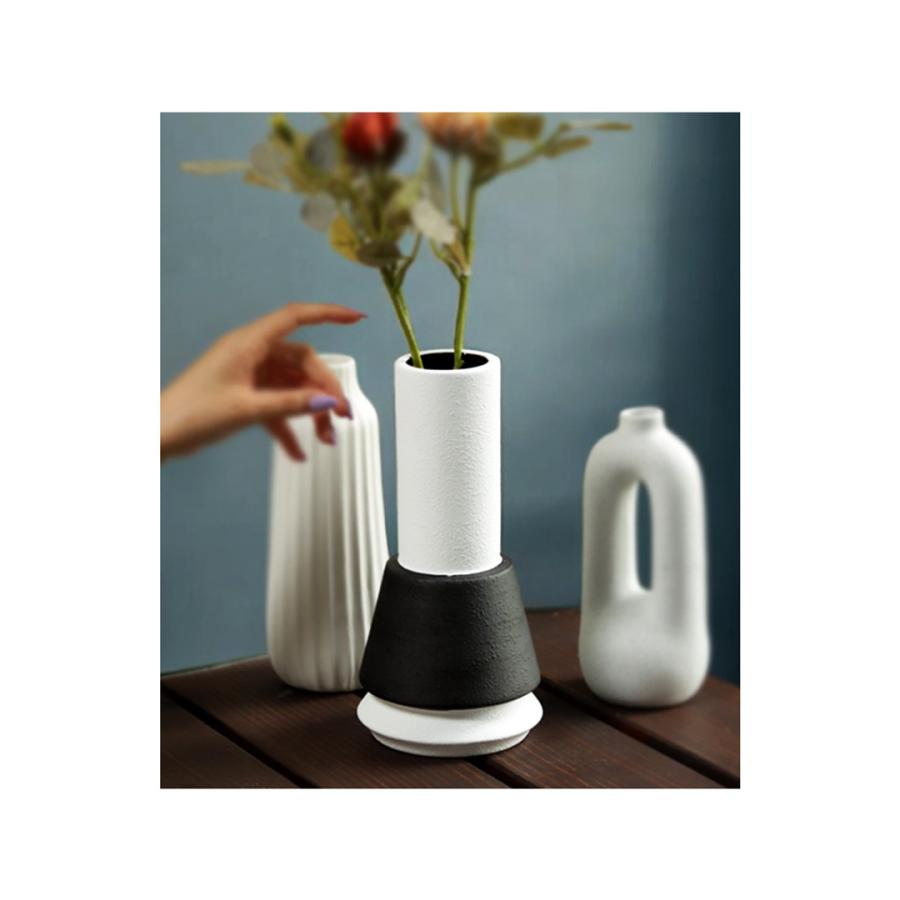 フラワーベース 花瓶 モノトーン 陶器 モダン 送料無料 ・メール便不可
