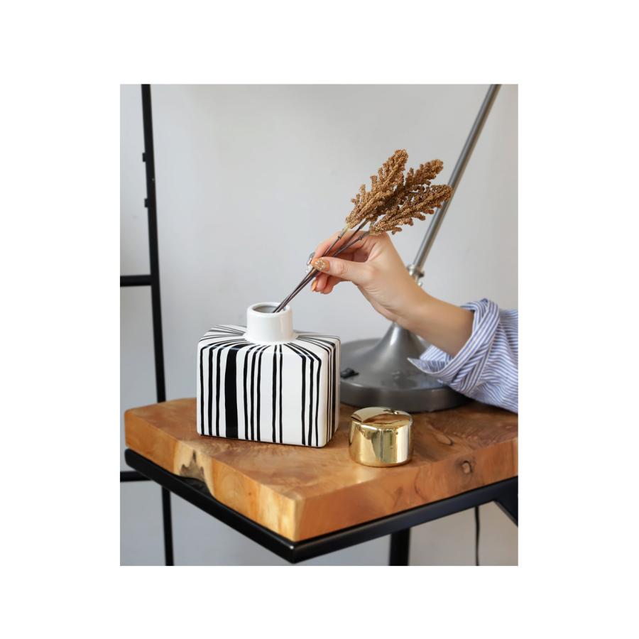 キャニスター モノトーン ストライプ 陶器 ゴールド 蓋付き ・メール便