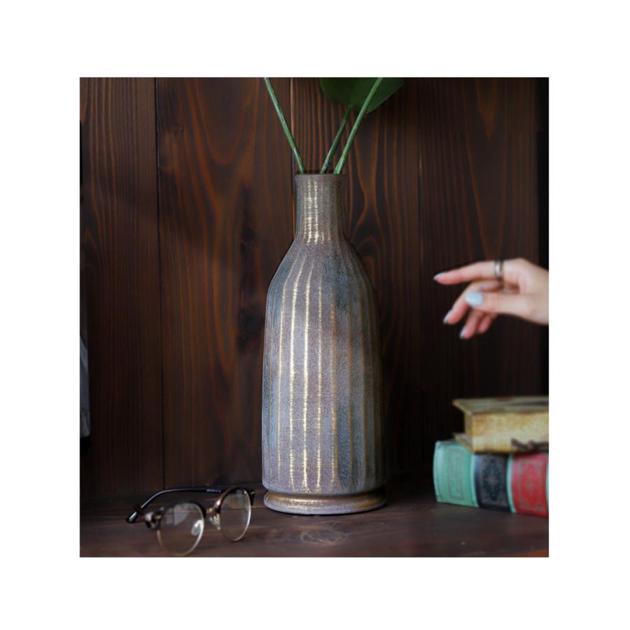 フラワーベース 花瓶 ヴィンテージ 陶器 ブラック 送料無料 ・メール便