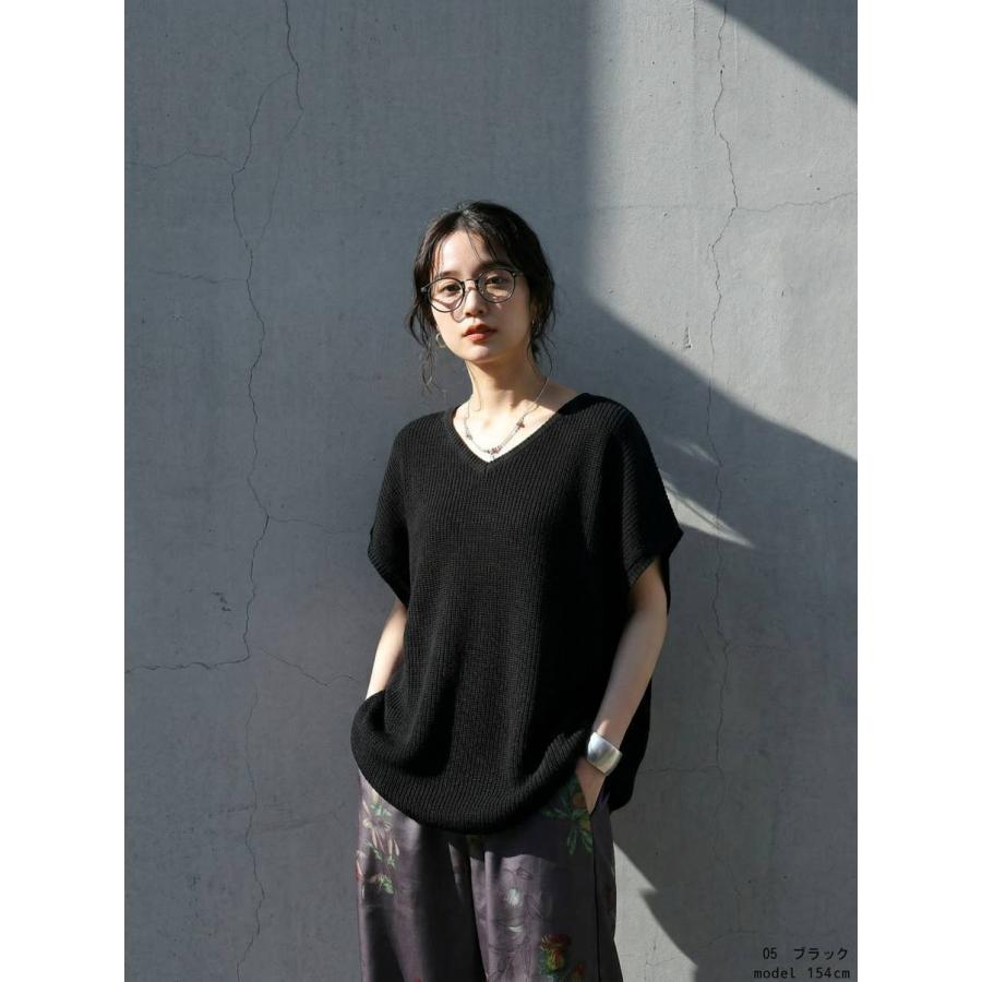 antiqua（アンティカ） 畦編み サマーニット レディース Vネック 麻