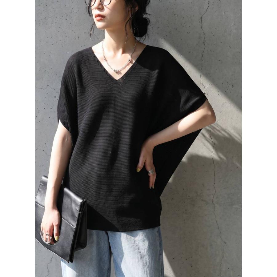 antiqua（アンティカ） ニット レディース Vネック 半袖 ドルマン 無地