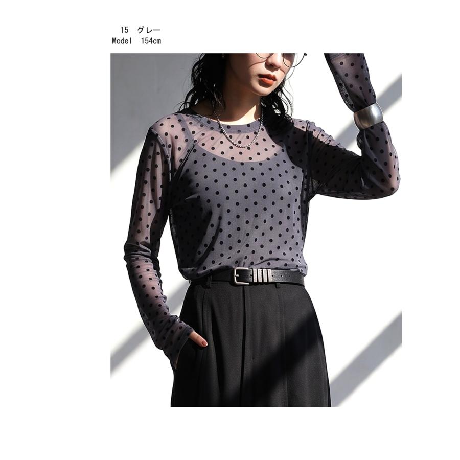 antiqua（アンティカ） ドット柄 シアー トップス レディース 長袖