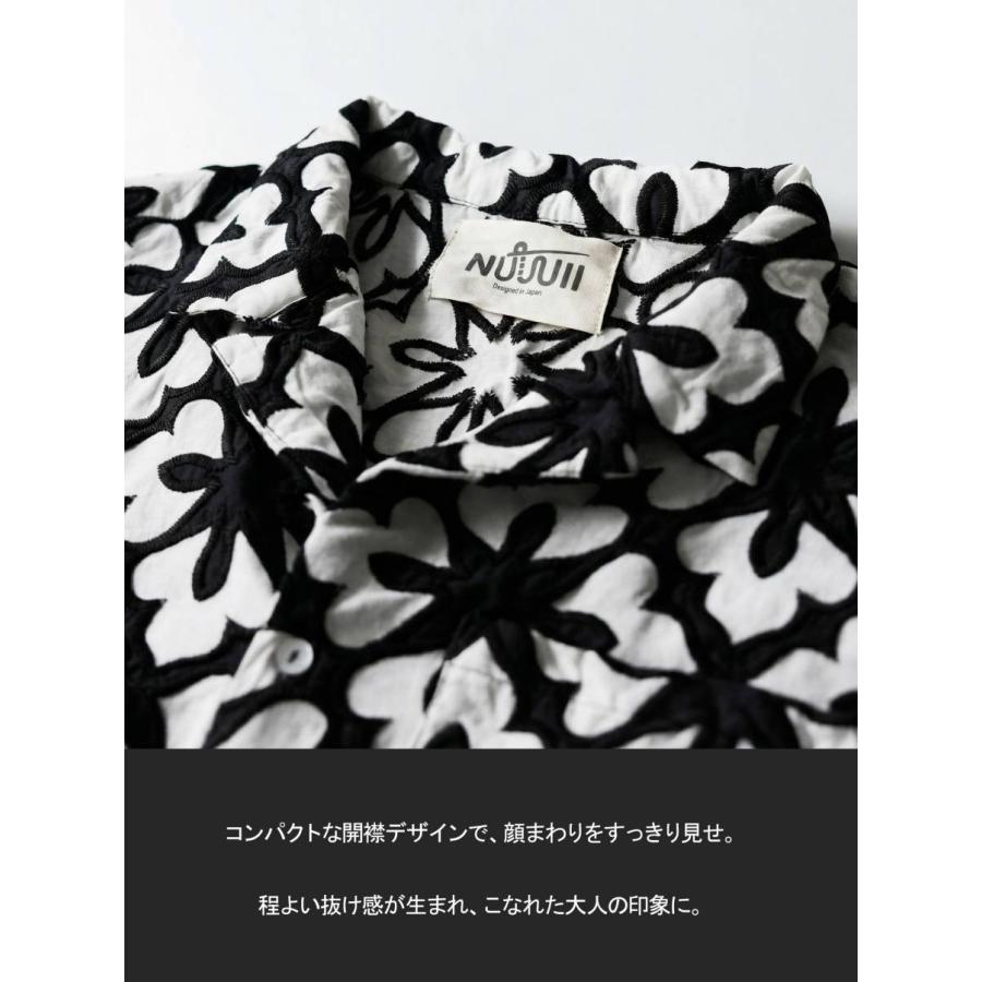 刺繍 シャツ レディース 半袖 オープンカラー 綿 送料無料・メール便不可の画像
