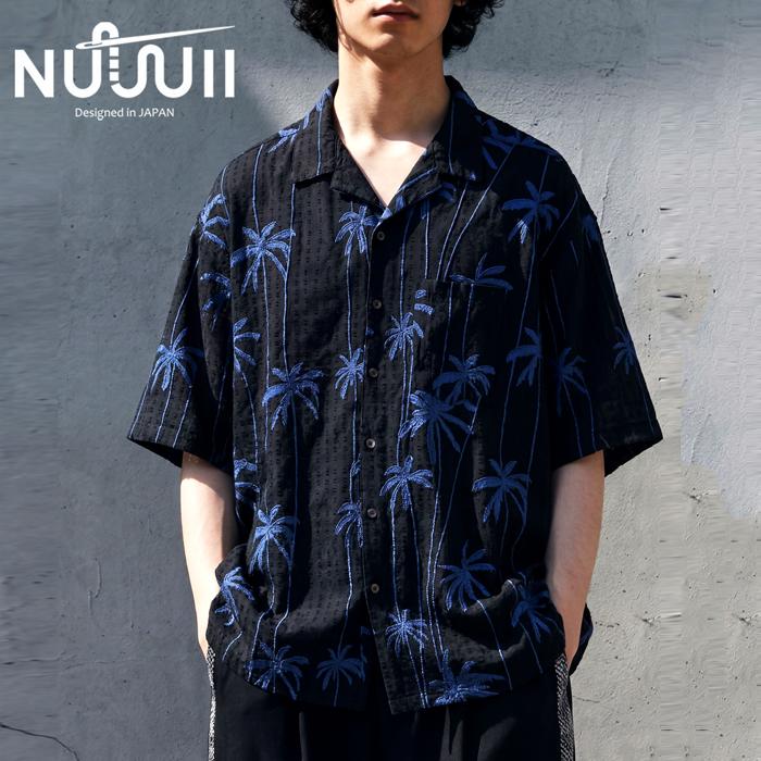 antiqua（アンティカ） シャツ メンズ 半袖 刺繍 ヤシの木柄 開襟 送料