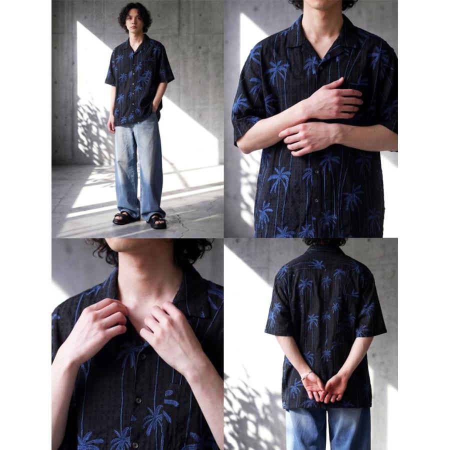 antiqua（アンティカ） シャツ メンズ 半袖 刺繍 ヤシの木柄 開襟 送料
