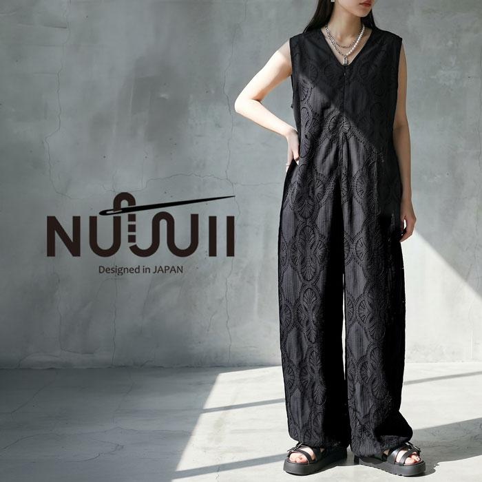 黒のVネックワイドレッグオールインワン antiqua（アンティカ） オールインワン レディース Vネック レース