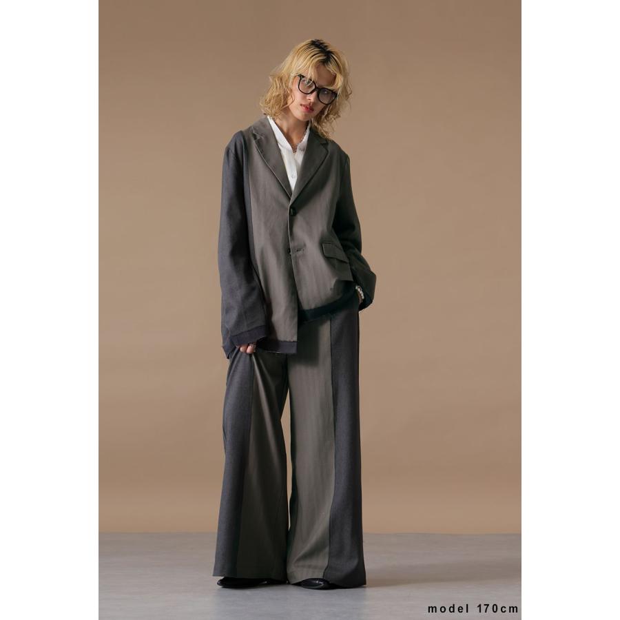 antiqua アンティカ 異素材切替デザインアシメジャケット 異素材切替 ジャケット ユニセックス テーラード 送料無料