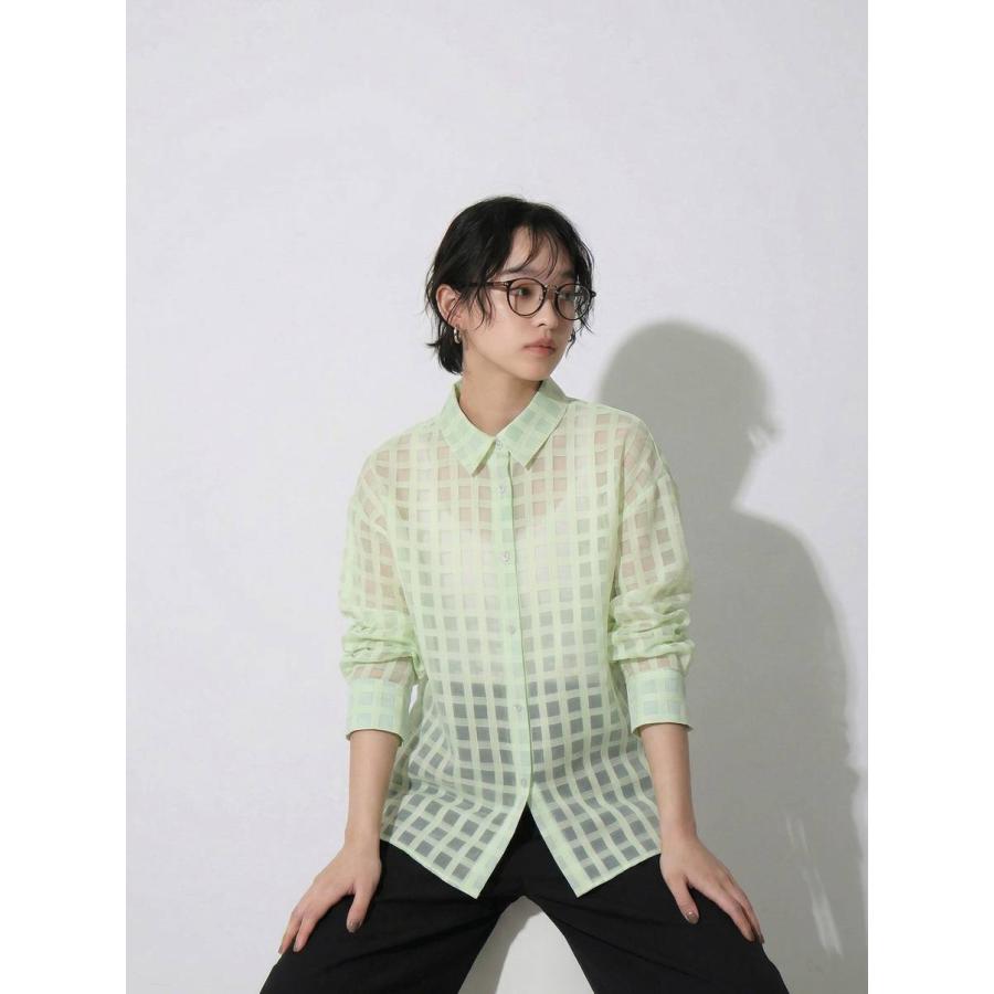 antiqua（アンティカ） シャツ レディース 長袖 シアー チェック 