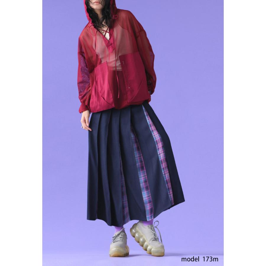 チェック柄切替 プリーツスカート レディース ロング 送料無料・メール便不可 冬新作 antiqua（アンティカ） チェック柄切替 プリーツスカート レディース