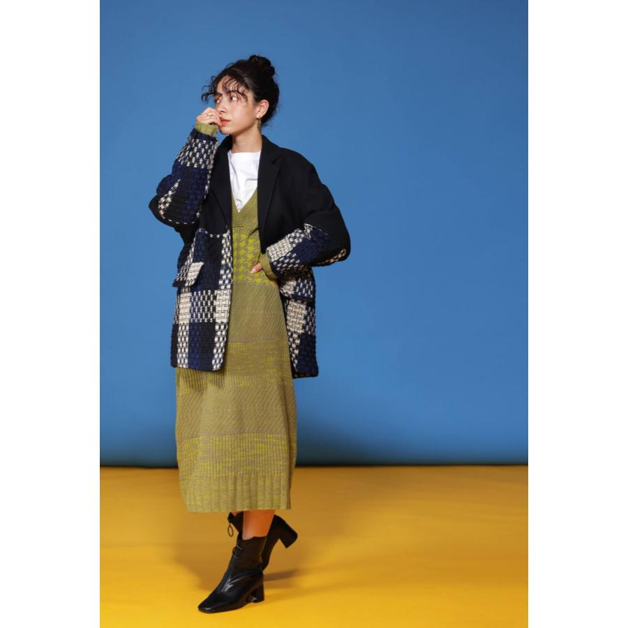 【ジュンヤワタナベ】AD2009　ワンピース アシメトリー　変形　千鳥格子 S antiqua（アンティカ） 千鳥格子 切替 ニットワンピ レディース V
