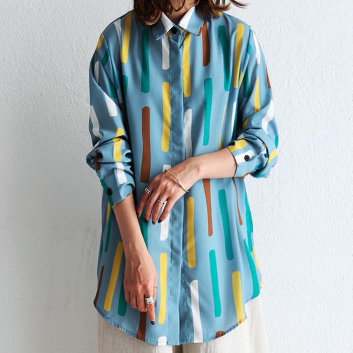 トップス シャツ 長袖 レディース 柄 柄シャツ 総柄 レトロ柄シャツ 再販 50ptメール便可 母の日 Pa Antiqua 通販 Yahoo ショッピング