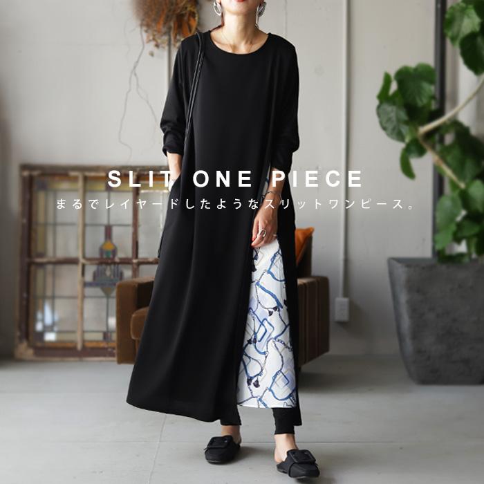 ワンピース レディース ワンピ 7分袖 ロング ロングワンピ スリット 送料無料 再再販 メール便不可 Pa Antiqua 通販 Yahoo ショッピング