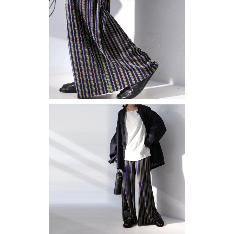 ストライプ柄 プリーツパンツ セルフカット パンツ 送料無料・メール便不可 | antiqua | 12