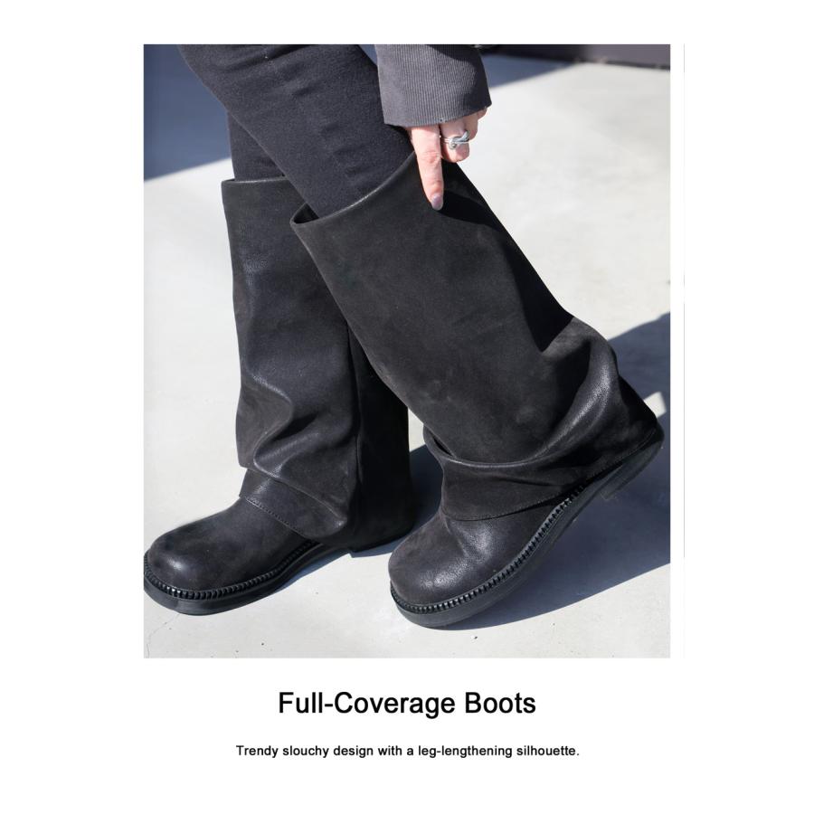 antiqua（アンティカ） 折り返し風デザイン ロングブーツ レディース