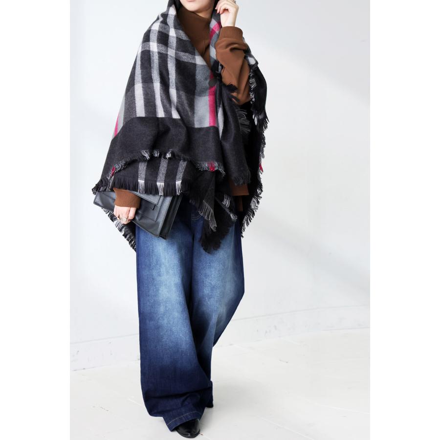 antiqua（アンティカ） チェック柄 2WAY ストール ポンチョ レディース
