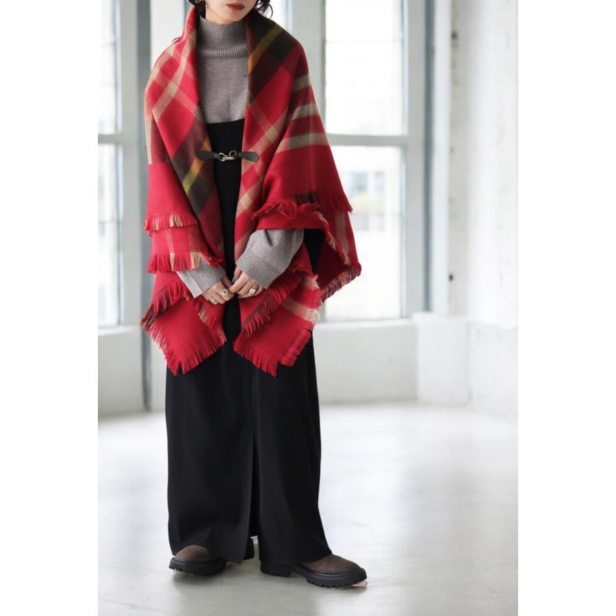 antiqua（アンティカ） チェック柄 2WAY ストール ポンチョ レディース
