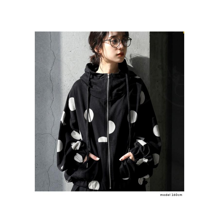 antiqua（アンティカ） ドット柄 裏毛 ジップパーカー レディース