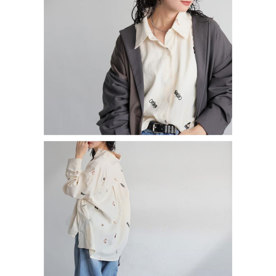 ヴィンテージ　vintage　ブルー　tシャツ　長袖　楽器 ブラウス　総柄　音楽 antiqua（アンティカ） 刺繍 楽器柄 シャツ レディース 長袖 トップス