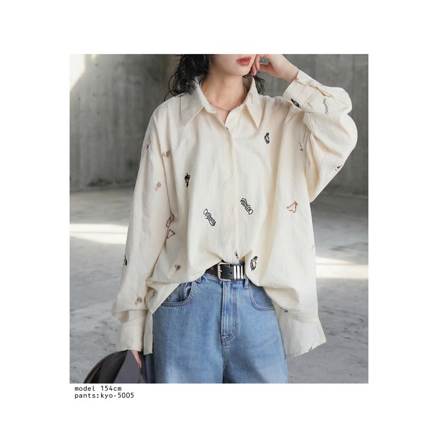ヴィンテージ　vintage　ブルー　tシャツ　長袖　楽器 ブラウス　総柄　音楽 antiqua（アンティカ） 刺繍 楽器柄 シャツ レディース 長袖 トップス