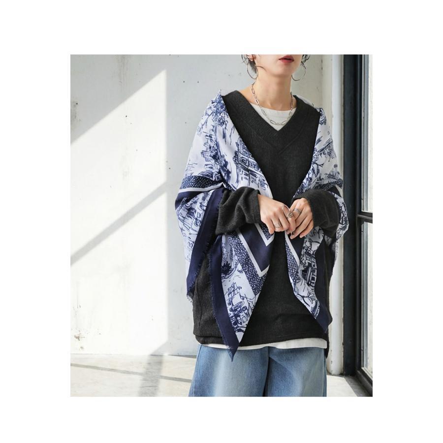 antiqua（アンティカ） 街並み柄 大判スカーフ レディース ストール