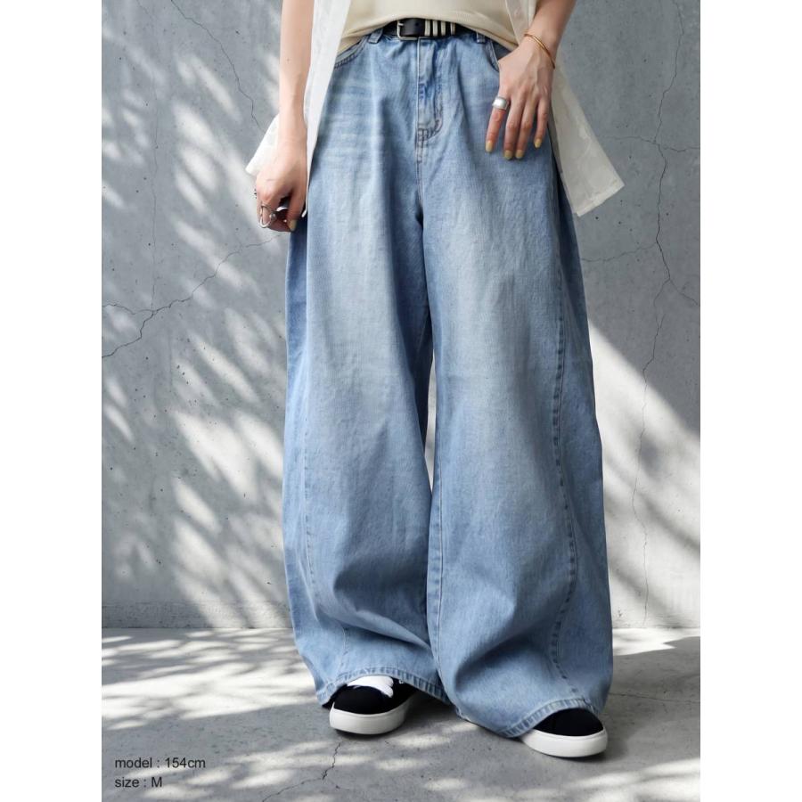 デニム レディース ワイドパンツ 綿100 タック 送料無料 ・メール便不可 爆買の画像