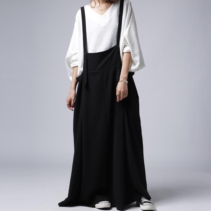 サロペット ワンピース ブラック ワイド シンプルサロペスカート メール便不可 Pk Antiqua 通販 Yahoo ショッピング